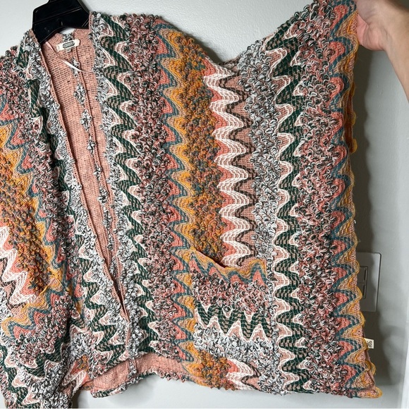 Boho Pink Orange Knit Kimono Wrap Shawl Cape Poncho Pockets One Size Bohemian - Picture 2 of 10